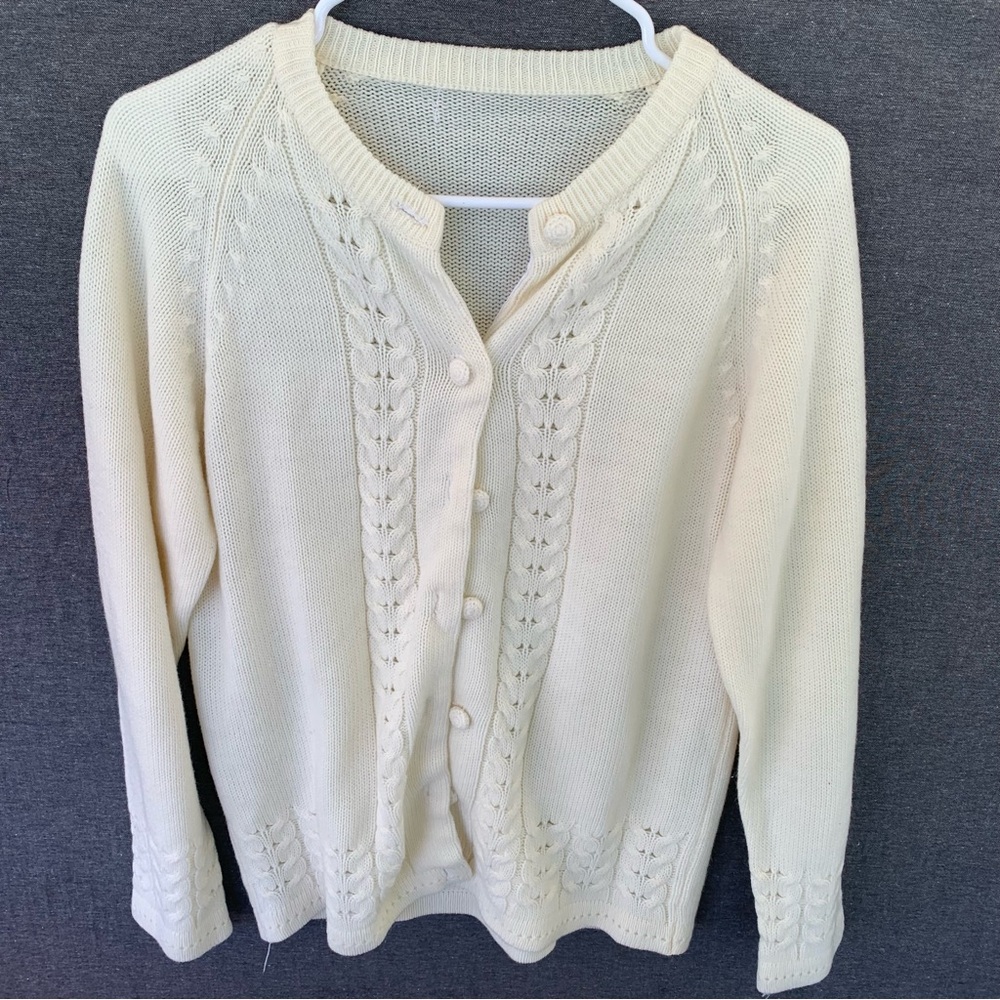 Vintage Cream Cable Knit Detail Women's Cardigan Sweater